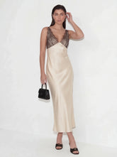 Elegant Lace-Paneled Satin Midi Dress