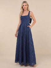 Jacquard Tie-Back Maxi Dress with Pockets