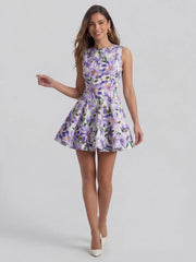 Boat-Neck Floral A-Line Fit & Flare Mini Dress