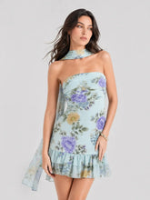 Floral Strapless Scarf Detail Mini Dress