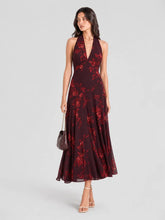 Halter V-neck Drop Waist Georgette Midi Dress