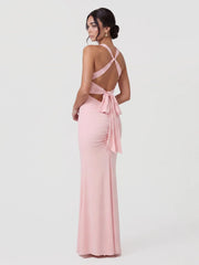 Jersey Knit Twist-Front Maxi Dress