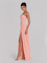 Lace-up Back Bustier Maxi with Ruching Detailing