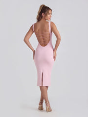 Lace trimmed backless midi dress