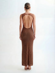 Mesh-Back Maxi Dress with Hot-Fix Detail