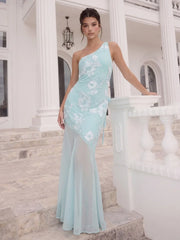 One-Shoulder Sheer Hem Maxi Dress