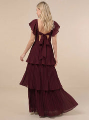 Pleated Flutter Sleeve Maxi Dress