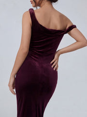 Velvet Twisted Asymmetric Midi Dress