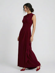 Luxurious High-Neck Ruched Draped Evening Gown