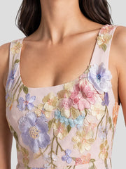 3D Floral Applique Tulle Mini Dress