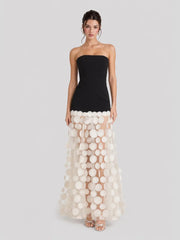 3D Polka Dot Embellished Hem Maxi Dress