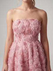 3D Rose Appliqué Strapless Mini Dress