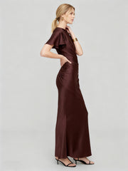 Asymmetrical Hammered Satin Draped Maxi Dress