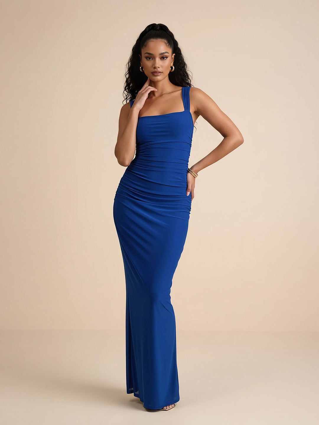 Amazing Mesh Ruched Column Maxi Dress