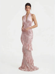 Ammonite-Inspired Spiral-Ruched Maxi Gown