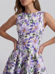 Boat-Neck Floral A-Line Fit & Flare Mini Dress