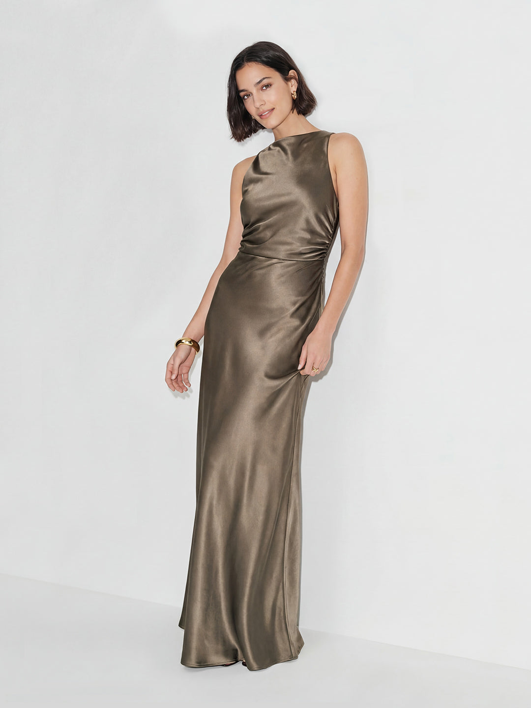 Elegant Cowl Neck Satin Gown