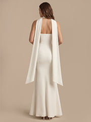 Elegant Scarf-Detail Strapless Georgette Maxi Dress