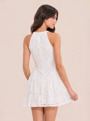 Floral Halter Neck Lace Mini Dress