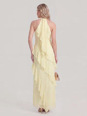 Halterneck Flowy Tiered Ruffle Maxi Dress