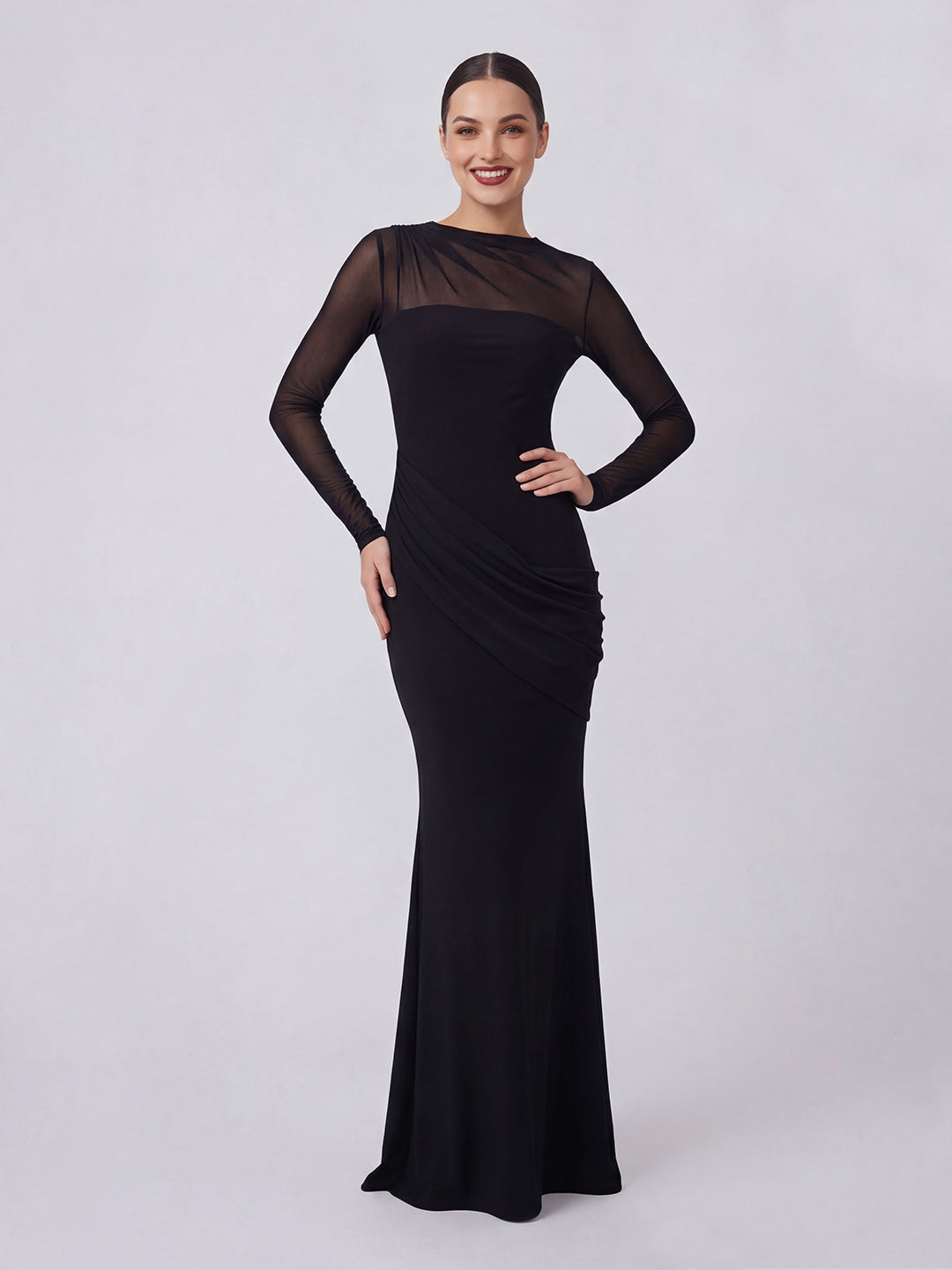 Jersey And Mesh High Neck Gown