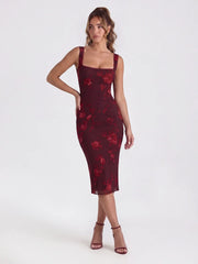 Lace-Trimmed Backless Dress with Floral Print
