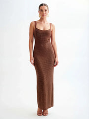 Mesh-Back Maxi Dress with Hot-Fix Detail