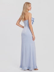 Ruffled Strapless Maxi Dress with High Slit
