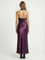 Silken Shadow Velvet & Satin Halter-Neck Maxi Dress