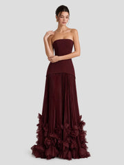Pleated Mermaid Strapless Corset Maxi Dress