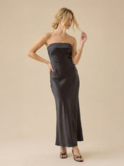 Sleek Strapless Bodycon Satin Maxi Dress