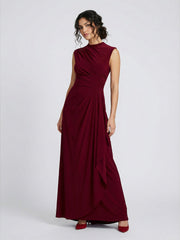 Luxurious High-Neck Ruched Draped Evening Gown